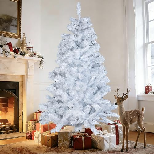 NONMON 6 ft Christmas Tree with Sturdy Metal Stand Realistic White PVC Tips, 1.8 m Artificial Tree Easy Assembly for Xmas Indoor Home Office Outdoor Party Decoration