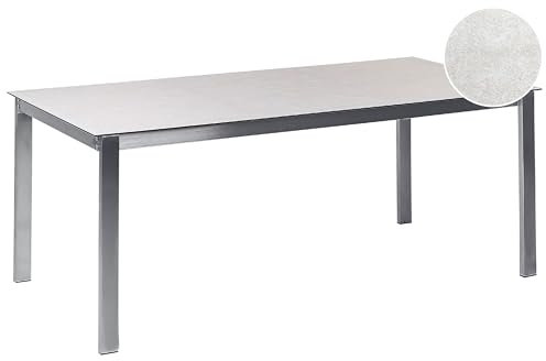 Beliani Gartentisch Sicherheitsglas Keramik weiß 180x90 cm Edelstahlgestell Cosoleto