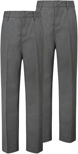 Trutex Graue Schulhose für Jungen, schmales Bein, verstellbare Taille, strapazierfähige Junior-Jungen-Schuluniform-Hose, Multipack (2er-Pack), grau, 16 Jahre