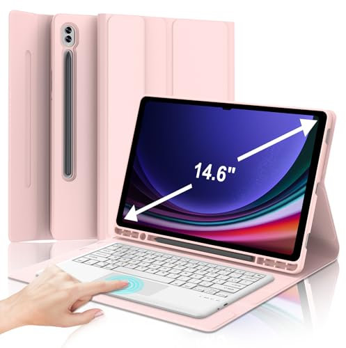 JADEMALL Clavier avec Touchpad pour Samsung Galaxy Tab S9 Ultra/S10 Ultra 14.6, AZERTY Français Clavier Bluetooth avec Pavé Tactile pour Samsung Tab S9 Ultra/ S10 Ultra 14.6 2023/2024, Rose