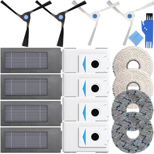 EATBALE X2 Omni Accessories Set Replacement Parts for Ecovacs Deebot X2 Omni / X2 Pro / DEX86 / X2 Robot Vacuum Cleaner, 4 Side Brushes, 4 HEPA Filters, 4 Dust Bags, 4 Mop Cloths Spare Kits (16 Pcs)