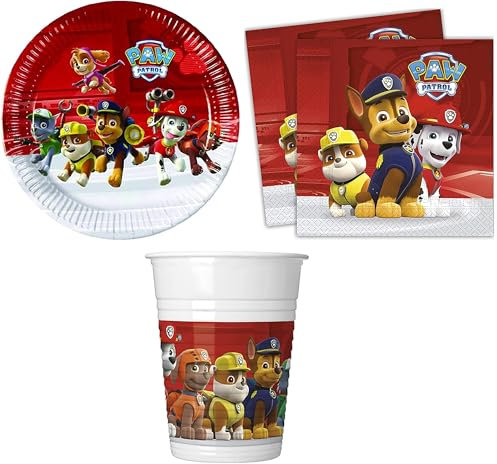 Kit de fête 8 personnes avec 8 assiettes, 8 verres et serviettes pour Paw Patrouille