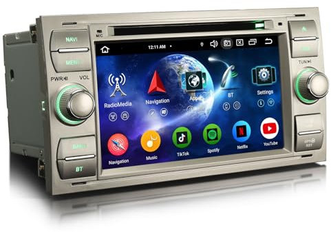 Erisin 8-Kern 4GB+64GB Android 14 Bluetooth Autoradio GPS Navi für Ford C-Max S-Max Focus Galaxy Kuga Connect Fiesta Transit 7 DVD Player CarPlay Android Auto DAB+ Radio DSP A2DP WiFi USB OBD2 Canbus