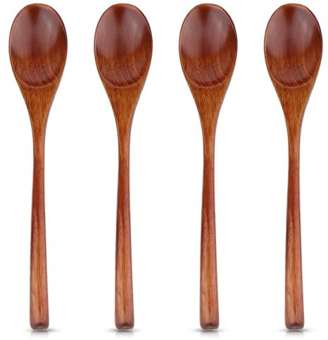 Giantree 4 Pcs langen Griff hölzerne Suppe Löffel, 8,9 Zoll Honig Löffel für Tee hölzerne Löffel für Essen Mini Holz servieren Löffel für Kaffee Tee Glas Gewürz Suppe
