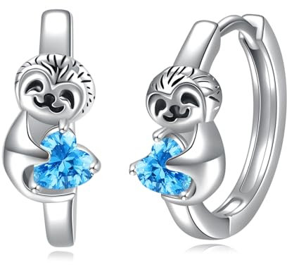 VONALA Faultier Creolen Ohrringe, 925 Sterling Silber Tier Schmuck mit Blau Zirkonia für Damen Mädchen Kinder (Faultier-Blau)