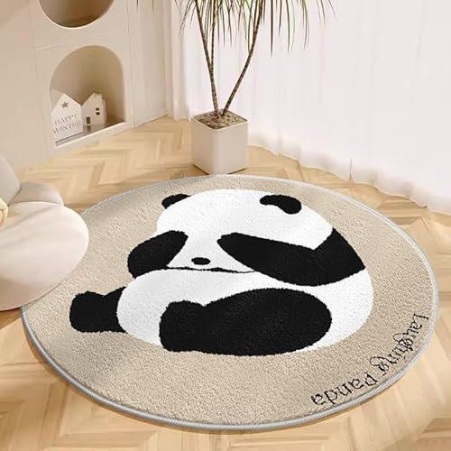 Teppich Rund Panda Flauschig Waschbar Teppiche,Kurzflor Wohnzimmerteppich,Teppich Wohnzimmer Gemütlich Und Pflegeleicht, Vorleger rutschfest Runder Teppichrund 60 cm