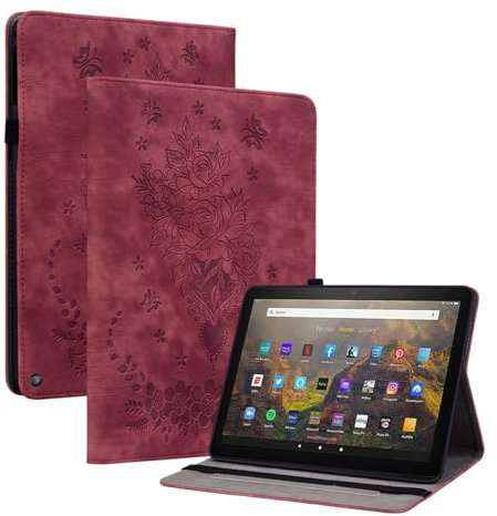Jenyoog for Amazon Kindle Fire HD 8 Tablet & HD 8 Plus Case (2024/2022/2020 Release) 12th/10th Generation,Multi-Angle Stand Cover with Auto Wake/Sleep & Pen Holder & Card Slots (Red)