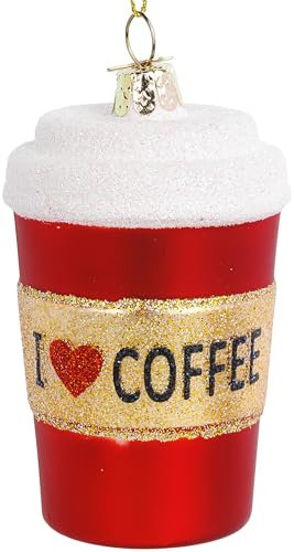 SIKORA Coffee to Go Becher besondere Weihnachtskugel Glas Christbaumschmuck Deko Figur Weihnachten Anhänger Ornament - Trend Line - BS669