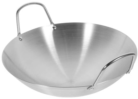 Milisten Stainless Steel Wok Round Bottom Large Capacity Induction Hob Saute Pan
