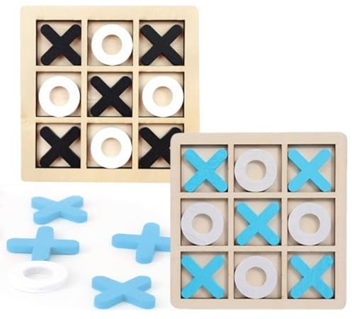 2 Pcs Wooden Board Game Set Age 3+: Ludo, Noughts and Crosses, Snakes and Ladders, XO Chess - Classic Family Games for Adults and Kids