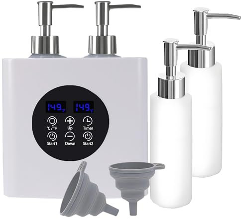 Double Base Massage Oil Warmer, Professional Lotion Warmer, Cream Warmer, Oil Bottle Warmer, Automatic Thermostat, for Salon, Barber Shop, Home, with Four Oil Bottle Dispensers