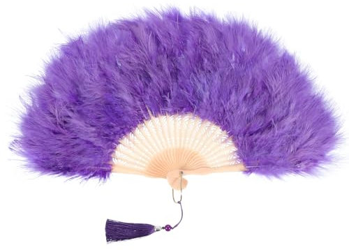 PATIKIL 1920s Vintage Marabou Feather Fan, Flapper Hand Fan Folding Handheld Fan for Costume Party Dancing Wedding Show Tea Decoration, Purple