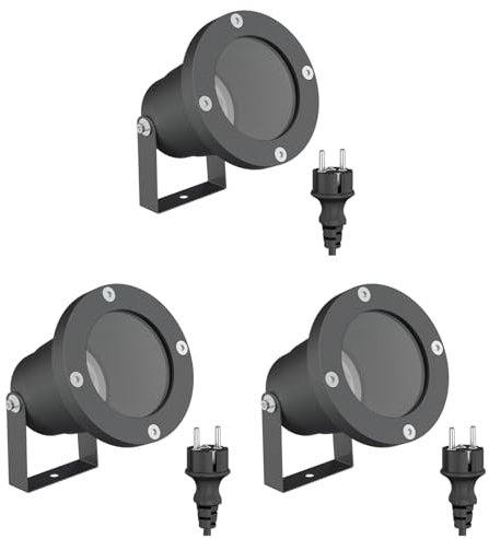 ledscom.de 3 Stück Gartenstrahler DUK für außen, IP65, Stecker, anthrazit, 1x GU10 max. 15W