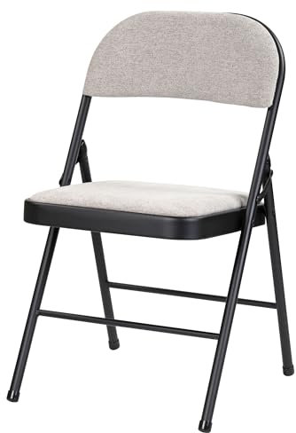 Taylor & Brown Deluxe Light Grey Fabric Padded Folding Chair with Heavy Duty Metal Frame Folding Back Rest Chair for Home Garden Office Computer Desk - Size 46cm x 46cm x 79cm