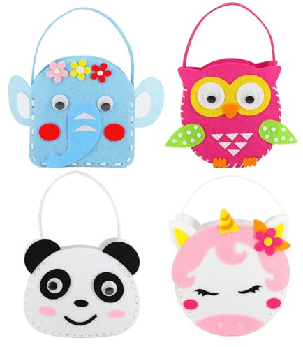 fufupaw 4 Stück Nähset Kinder, Nähspass für Kinder, Bastelsets Nähset Anfänger Spaß DIY Pädagogisches Nähen Handwerk Geschenk Mit Nähwerkzeugen