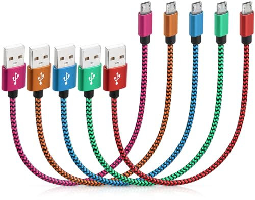 Lot de 5 câbles micro USB courts tressés de 0,3 m pour charge et données Android - Multicolore