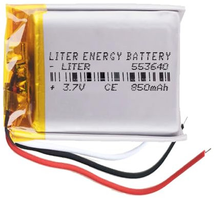 3 Cables, 553640 LiPo Battery, 3.7 V, 850 mAh, 3.145 Wh, 1S, 5C, Litre, Energy Battery, Rechargeable with PCM-Thermistor NTC Smartwatch, Electronic Clock, Not Suitable for Radio Control 42 x 36 x 5.5