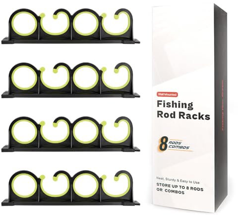 MiOYOOW Angelrutenständer, Angelrutenhalter mit Weichen Silikonpolstern, Wand- Oder Deckenmontage, Rutenständer für 8 Ruten für Combos, Bootsgarage