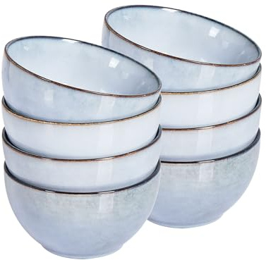 Beliani Schüssel Set für 8 Personen Steinzeug blau rund ⌀ 14 cm Geschirr Set Juniper