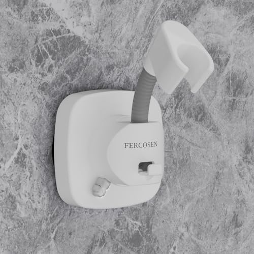 FERCOSEN 360° Drehbar Duschkopfhalterung mit Saugnapf | 10 kg Tragfähigkeit, Sekundenschnelle Montage | Rutschfeste Rostfreie Duschbrause Halterung (weiß)