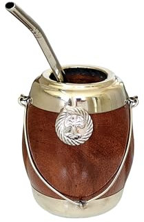 Taza Mate Madera Caldén Argentino, Mate Hecho de Madera de Caldén con Rebubrimiento de Alpaca (Plata Alemana), Diseño Árbol de la Vida.