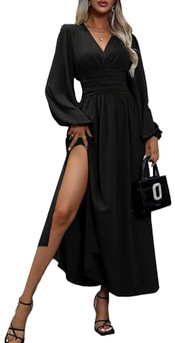 LIAMERHE Women's Summer/Winter Midi/Maxi Dress V-Neck Wrap Short/Long Sleeve Sundress Ladies Casual Elegant Spring Solid Dress Beachdress for Wedding Party