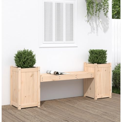 Panca da esterno in legno massello di pino con fioriera, 180 x 36 x 63 cm, elegante seduta per esterni, per giardino, terrazza e mobili da giardino funzionali