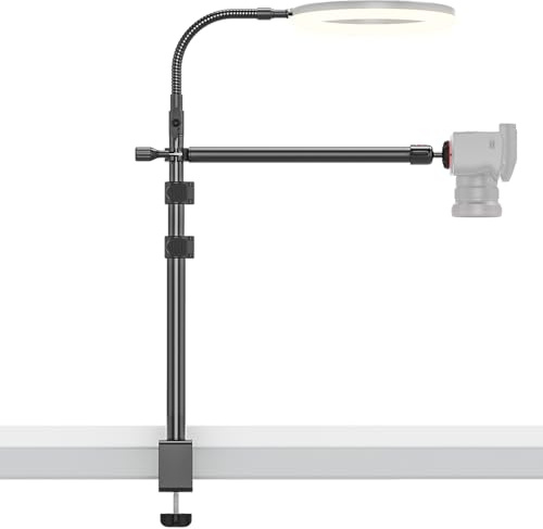 Overhead-Kamera-Halterung, 34 - 81 cm Höhe, Gelenkarm, Schreibtischkamerahalterung mit C-Klemme und 6,35 mm Schrauben, 360° drehbarer Klemmständer für DSLR, Webcam, Digicam, Mikrofon