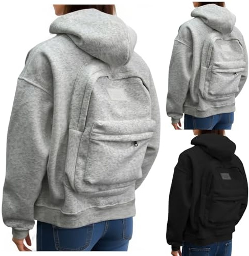 Generisch Schwarz Travel Hoodie Herren Kapuzenpullover mit Einzigartigem Rucksack-Design Casual Sweatshirt mit Kapuze Bequeme Kapuzenshirt Männer Basic Sweatjacke Fashion Hoody Streetwear M-4XL