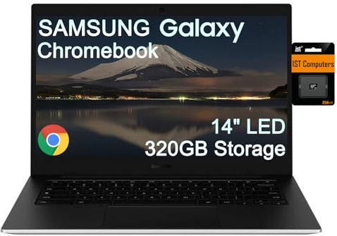 SAMSUNG Galaxy Chromebook Go Laptop (14 LED, Intel Celeron N4500, 384GB Storage (128GB eMMC+256GB SD Card)) For Home & Student, 12-Hr Long Battery, Spill-Resistant, Webcam, Wi-Fi 6, Chrome OS, Silver