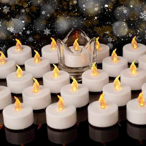 Auralome LED Teelichter Elektrisch Kerzen - 100 Stück Teelicht mit Batterie Flammenlose Teelicht Lange Dauer 200 Stunden Flackernde Flamme Klein Kerze für Partys Festivals Weihnachten Warm Gelb