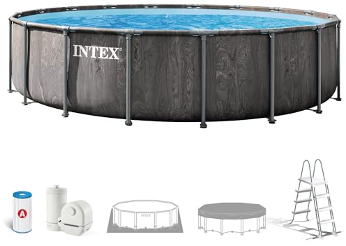 Intex - Piscina Desmontable, Greywood Prism Frame Premium, D549x122 cm, Capacidad 24.311 litros, Escalera, Tapiz, Cobertor, Depuradora Cartucho, Montaje 60 Minutos, Conexiones Ø38 mm (56094)