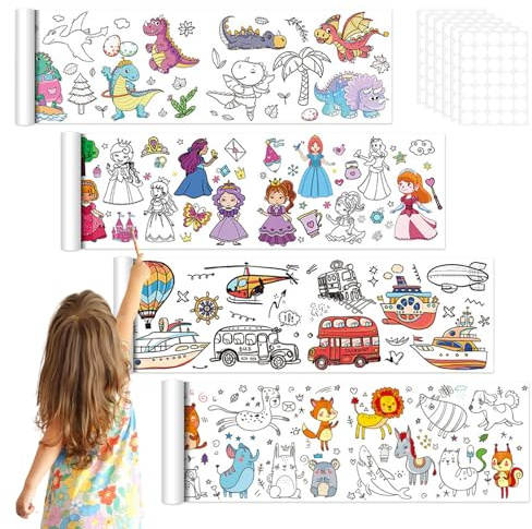Lot de 4 rouleaux de papier à dessin - 30 x 300 cm - Rouleau de papier à colorier pour enfants - Découpable - Rouleau de papier à colorier