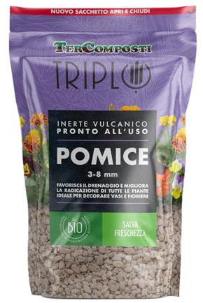 Tercomposti/Triplo - Pomice 3/8 mm 3 Lt, Inerte Vulcanica, Granulo Leggero e Poroso, Migliora Ritenzione Idrica e Drenaggio, Ideale per Vasi e Fioriere
