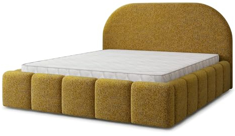 Masseno Polsterbett FLUSSO BL 120x200 cm, Doppelbett, Bettkasten, Stauraum, Lattenrost Und Kopfteil - Senfgelb, Bella 45