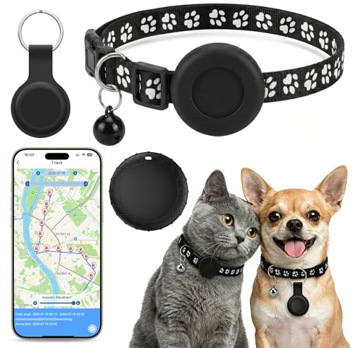 Katze GPS Tracker Kompatibel mit iOS & Android, Katzen Halsband Tracker Ohne ABO, GPS-Tracker für Haustierhalsbänder, IPX6 Wasserdicht, Geeignet für Katzen, Hunde und andere kleine Haustiere - Schwarz