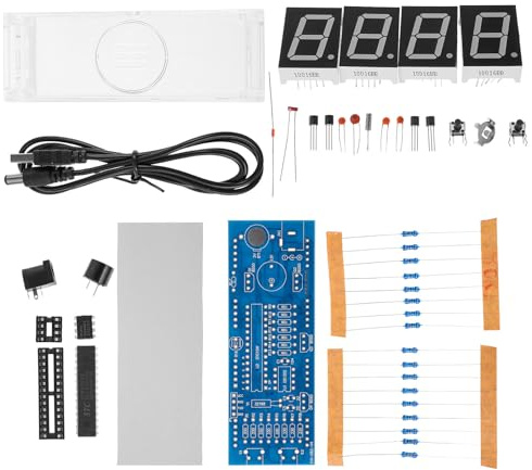 SHINEOFI Horloge Numérique LED à Affichage Digital avec Contrôle Lumineux Kit Électronique DIY pour Single Chip Microcomputer Inclus Casing Bleu sans Pile