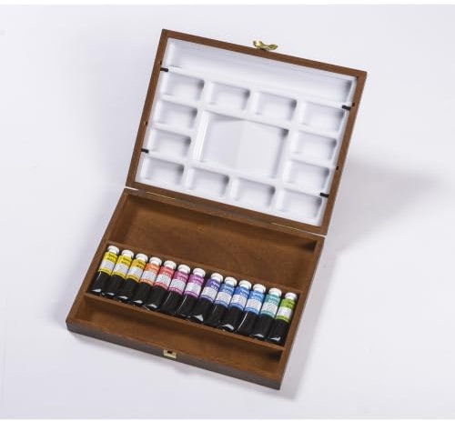 Coffret en acajou de 13 tubes d'aquarelles extra-fines - sélection classique