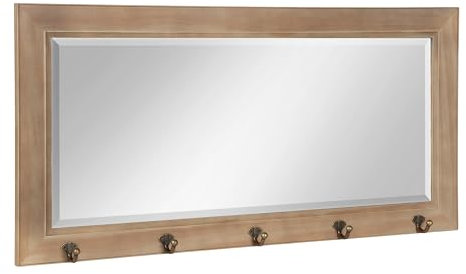 designovation Traditionelle Holz Pub Spiegel mit 5 Metall Haken Traditionell grau