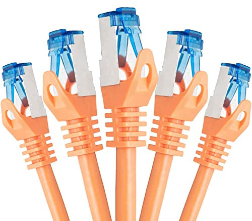 BIGtec - 5 Stück - 0,5m CAT.7 Gigabit Patchkabel Netzwerkkabel orange Kupferkabel Patch Ethernt LAN DSL Kabel CAT7 (RJ45, Cat 7, S/FTP PIMF) 50cm 0,50m