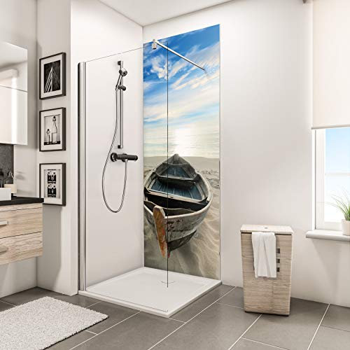 Schulte 1 panneau mural 90 x 210 cm, épaisseur 3 mm, surface 1.89 m², revêtement salle de bain douche, résistant aux rayures, motif bateau en niche, livré avec adhésif double face