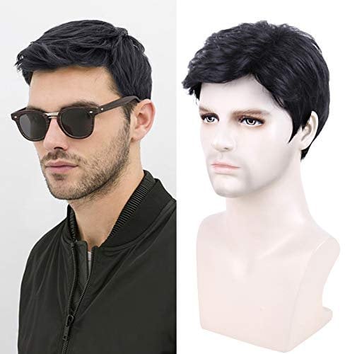Creamily Perücke Herren, Kurze Schwarze Perücken für Herren, HerrenPerücke Natürliche Geschichtete, Flauschige Synthetische Vollhaar Perücke, Perücke Halloween Kostüm für Herren
