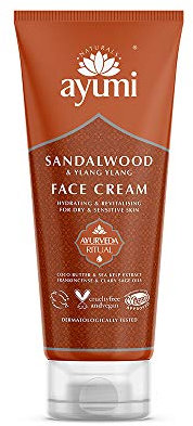 Ayumi Sandalwood & Cocoa Butter Face Cream | Aloe vera Moisturiser for Dry Skin | Moisturising Cream to Soothe Irritation|Aromatherapy Cream with Ylang Ylang| Face Moisturiser for Men & Women|1x100ml