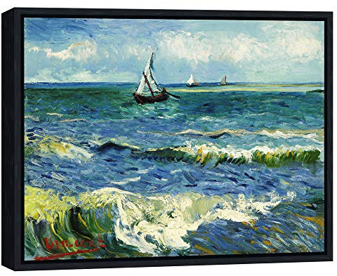 Wieco Art Black Framed Seascape at Saintes Maries by Vincent Van Gogh Canvas Prints Artwork Ocean Pictures on Canvas Wall Art for Bedroom Home Decorations