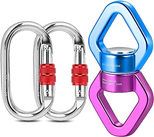 Malayas Safety Aluminum Alloy Triangular Rotational Device Hanging Swivel Hook Accessory 30KN 360 Degree Rope Swivel Connector,Rotational Device with Carabiner Set, Indoor and Outdoor Rock Climbing