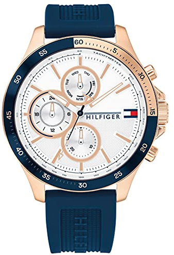 Tommy Hilfiger Montre Analogique Multifunction à Quartz pour Homme avec Bracelet en Silicone Bleu - 1791778