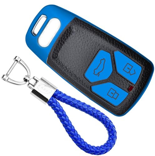 KASER Coque Clé en Silicone Compatible pour Audi A1 A2 A3 A4 A5 A7 Q1 Q3 Q5 TT Etui Porte-clés Effet Cuir Protection Télécommande Voiture Keyless (Bleu)