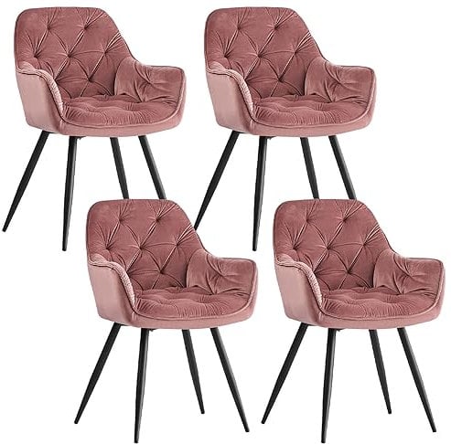 AINPECCA Dining chairs with Velvet Thick Padded Upholstered Kitchen Tub Chair Armchair with Backrest Metal Legs Living room Reception Leisure Chairs for Bedroom Lounge Office(Rose,4)