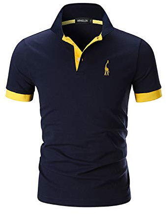 APAELEA Polos Homme Manches Courtes Couleur Contrastée Coton Brodé Girafe T-Shirts