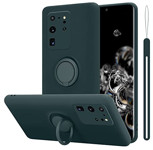 Cadorabo Hülle kompatibel mit Samsung Galaxy S20 Ultra Schutzhülle TPU Silikon Case Liquid Design mit Ring Slim Kratzfest Liquidsilikon Microfaser Case Hülle für Galaxy S20 Ultra in Grün